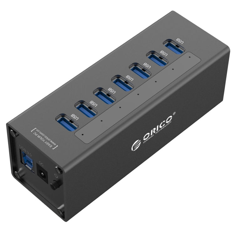 ORICO A3H7 Aluminum High Speed 7 Ports USB 3.0 HUB with 12V/2.5A Power Supply for Laptops(Black) - USB 3.0 HUB by ORICO | Online Shopping South Africa | PMC Jewellery | Buy Now Pay Later Mobicred