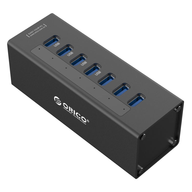 ORICO A3H7 Aluminum High Speed 7 Ports USB 3.0 HUB with 12V/2.5A Power Supply for Laptops(Black) - USB 3.0 HUB by ORICO | Online Shopping South Africa | PMC Jewellery | Buy Now Pay Later Mobicred