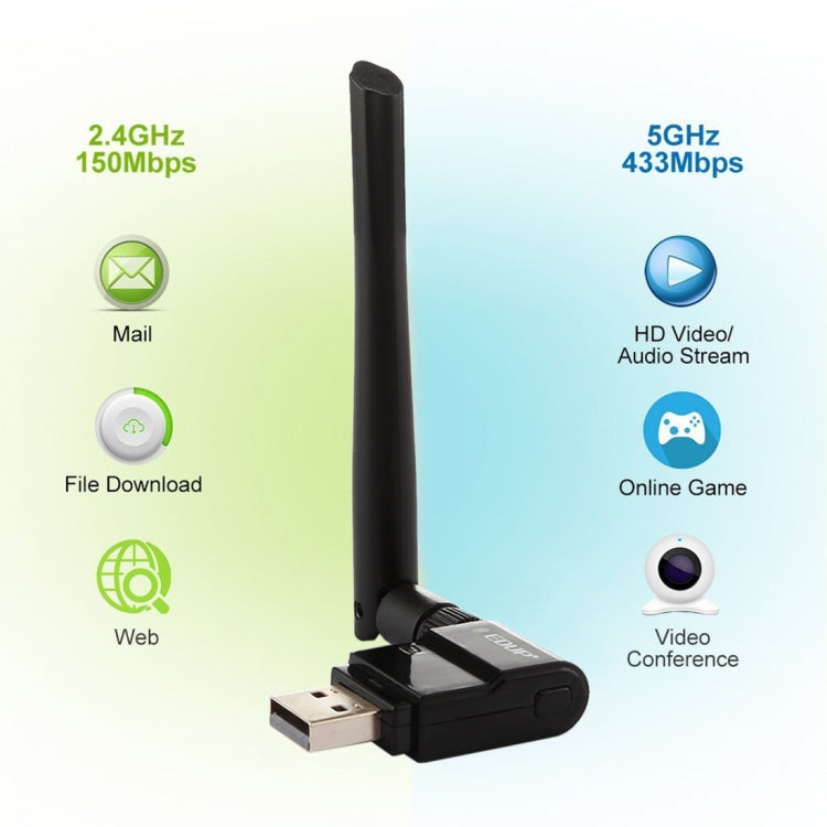 EDUP EP-AC1635 600Mbps Dual Band Wireless 11AC USB Ethernet Adapter 2dBi Antenna for Laptop / PC(Black) - USB Network Adapter by EDUP | Online Shopping South Africa | PMC Jewellery