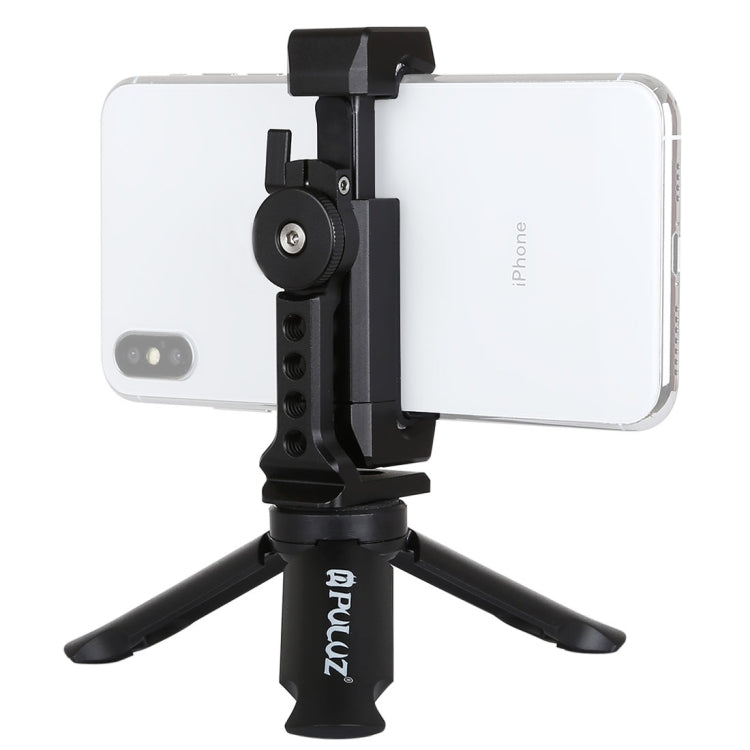 PULUZ Folding Plastic Tripod + Horizontal / Vertical Shooting Metal Clamp with Cold Shoe for iPhone, Galaxy, Huawei, Xiaomi, Sony, HTC, Google and other Smartphones - Desktop Holder by PULUZ | Online Shopping South Africa | PMC Jewellery | Buy Now Pay Later Mobicred