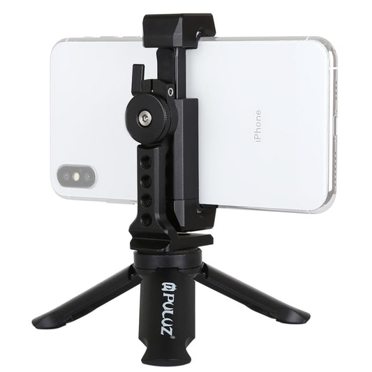 PULUZ Folding Plastic Tripod + Horizontal / Vertical Shooting Metal Clamp with Cold Shoe for iPhone, Galaxy, Huawei, Xiaomi, Sony, HTC, Google and other Smartphones - Desktop Holder by PULUZ | Online Shopping South Africa | PMC Jewellery