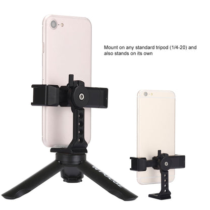 PULUZ Folding Plastic Tripod + Horizontal / Vertical Shooting Metal Clamp with Cold Shoe for iPhone, Galaxy, Huawei, Xiaomi, Sony, HTC, Google and other Smartphones - Desktop Holder by PULUZ | Online Shopping South Africa | PMC Jewellery | Buy Now Pay Later Mobicred