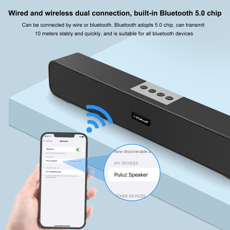 PULUZ 10W Soundbar Wired Wireless Bluetooth Surround Speaker(Black) - Desktop Speaker by PULUZ | Online Shopping South Africa | PMC Jewellery | Buy Now Pay Later Mobicred