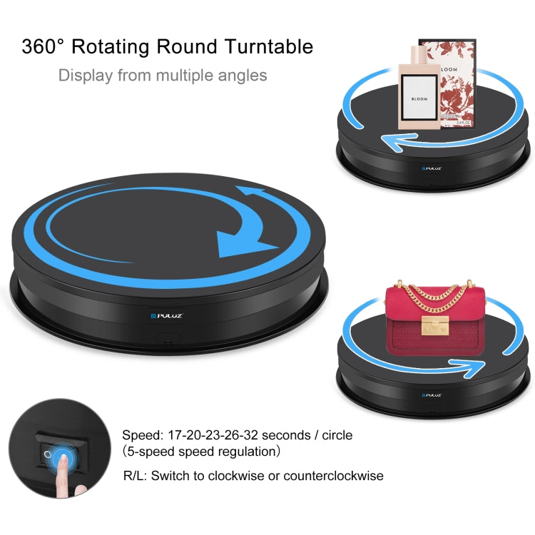 PULUZ 30cm Adjusting Speed Rotating Turntable Display Stand, Load 10-15kg, EU Plug (Black) - free shipping - PMC TechLife - Order now!