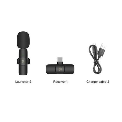 PULUZ Wireless Lavalier Noise Reduction Reverb Microphones for Type-C Phone, Type-C Receiver and Dual Microphones (Black) - Microphone by PULUZ | Online Shopping South Africa | PMC Jewellery