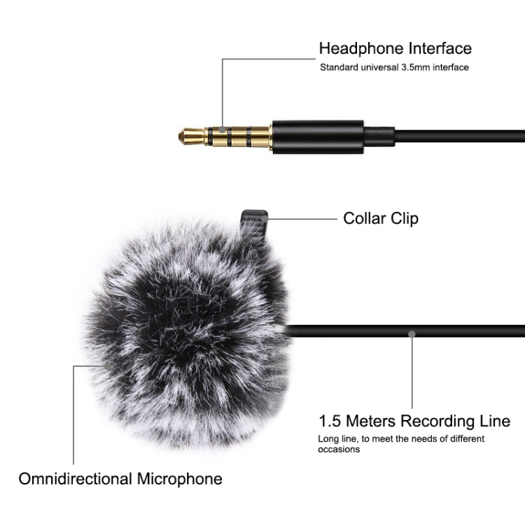 PULUZ 1.5m 3.5mm Jack Lavalier Wired Condenser Recording Microphone - Microphone by PULUZ | Online Shopping South Africa | PMC TechLife