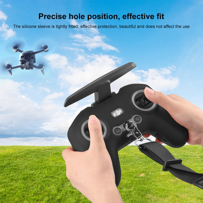 For DJI FPV Combo Remote Control PULUZ Silicone Protective Case with Neck Strap(Black) -  by PULUZ | Online Shopping South Africa | PMC Jewellery