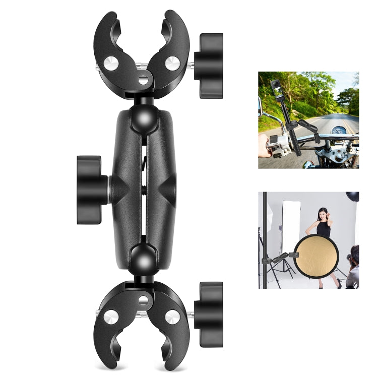 PULUZ Motorcycle Dualheads Crab Clamp Action Camera Handlebar Fixed Mount(Black) - Bicycle Handlebar Mount by PULUZ | Online Shopping South Africa | PMC TechLife