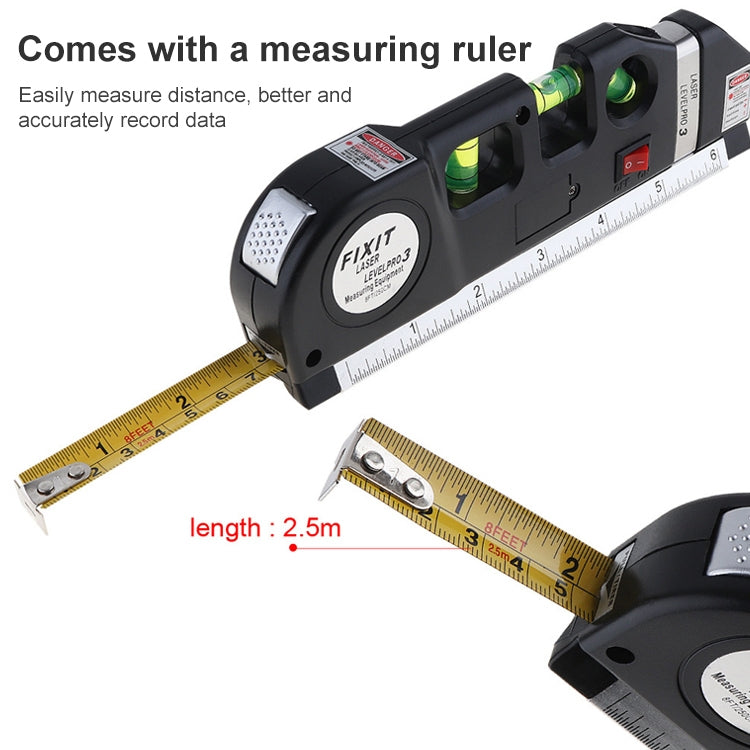 Laser Level with Tape Measure Pro 3 (250cm), LV-03(Black) - Laser Rangefinder by PMC TechLife | Online Shopping South Africa | PMC TechLife
