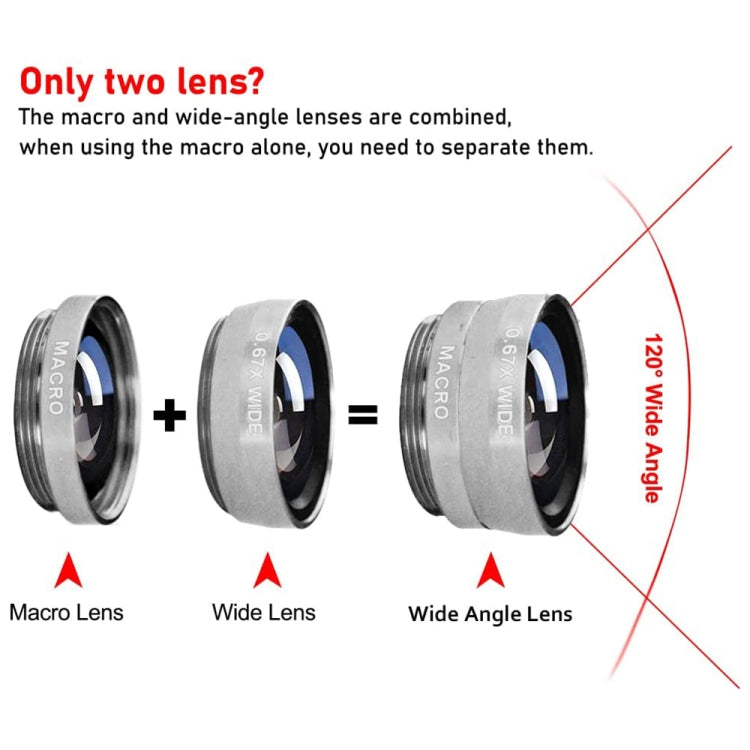 3 in 1 Photo Lens Kits (180 Degree Fisheye Lens + Super Wide Lens + Macro Lens), For iPhone, Galaxy, Sony, Lenovo, HTC, Huawei, Google, LG, Xiaomi, other Smartphones(Silver) - Combination Lens by PMC Jewellery | Online Shopping South Africa | PMC Jewellery