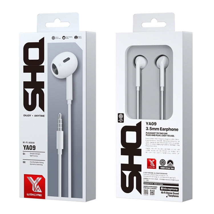 WK YA09 SHQ Series 3.5mm Music Semi-in-ear Wired Earphone (White) - In Ear Wired Earphone by WK | Online Shopping South Africa | PMC Jewellery