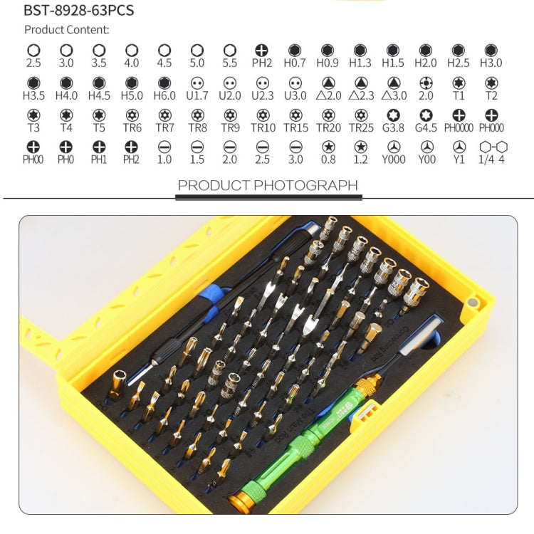 BEST BST-8928 Screwdriver Magnetic Bit Driver Kit 63 in 1 Professional Screwdrivers Set - Screwdriver Set by BEST | Online Shopping South Africa | PMC Jewellery | Buy Now Pay Later Mobicred