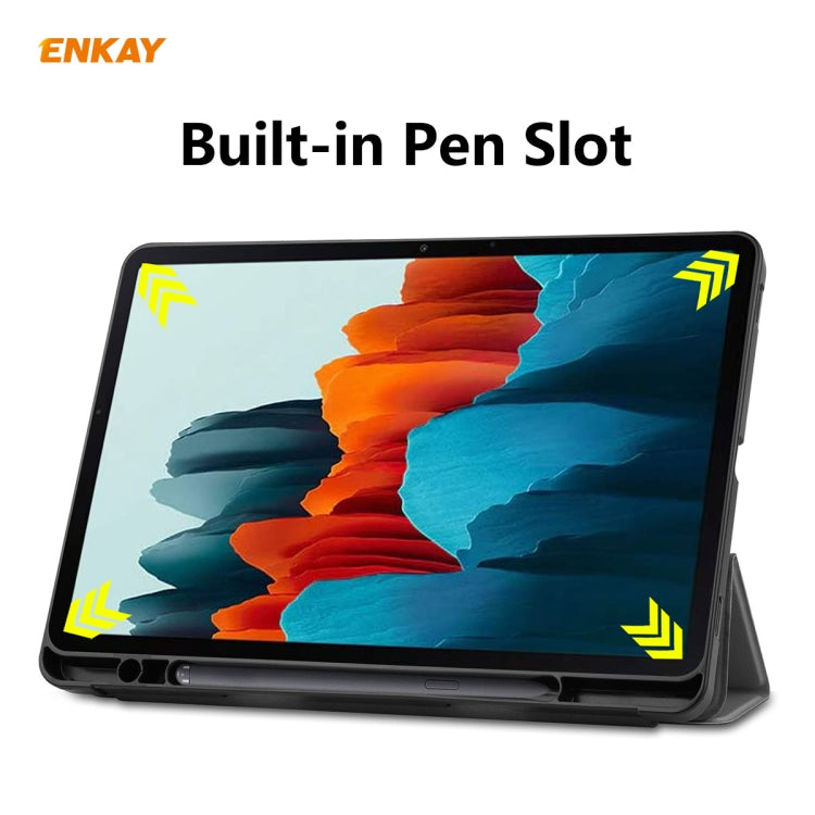 ENKAY ENK-8011 PU Leather + TPU Smart Case with Pen Slot for Samsung Galaxy Tab S8 / Galaxy Tab S7 11.0 T870 / T875(Grey) - Galaxy Tab S8 Cases by ENKAY | Online Shopping South Africa | PMC Jewellery | Buy Now Pay Later Mobicred