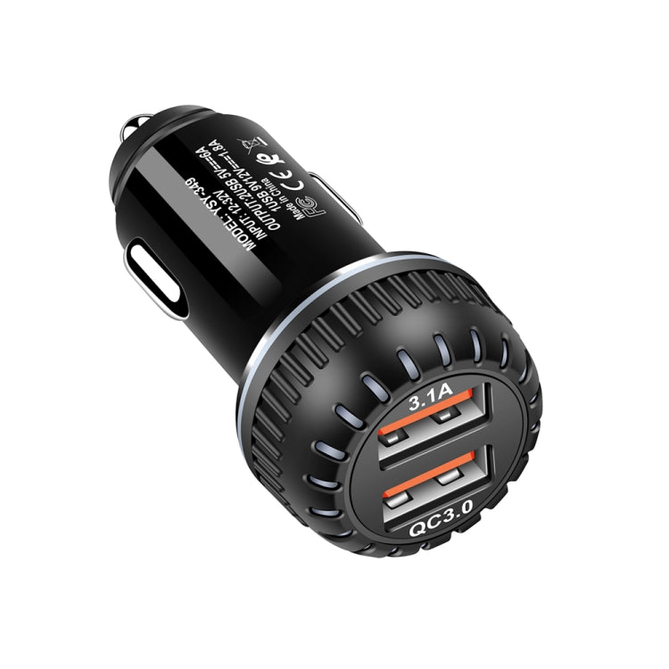YSY-349 QC3.0 Dual USB Port Car Charger + 1m 3A USB to Micro USB Data Cable(Black) - Car Charger by PMC TechLife | Online Shopping South Africa | PMC TechLife