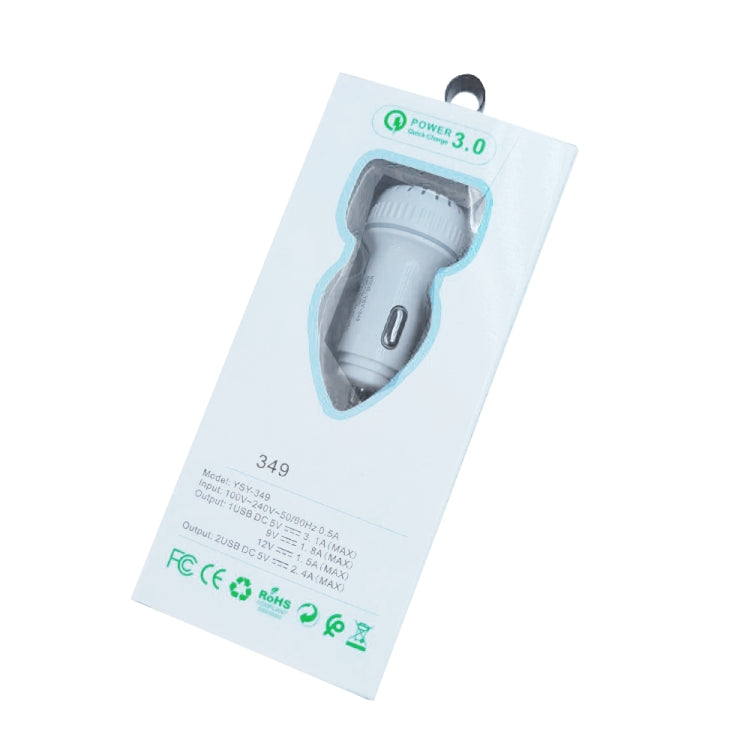 YSY-349 QC3.0 Dual USB Port Car Charger + 1m 3A USB to Micro USB Data Cable(White) - Car Charger by PMC TechLife | Online Shopping South Africa | PMC TechLife