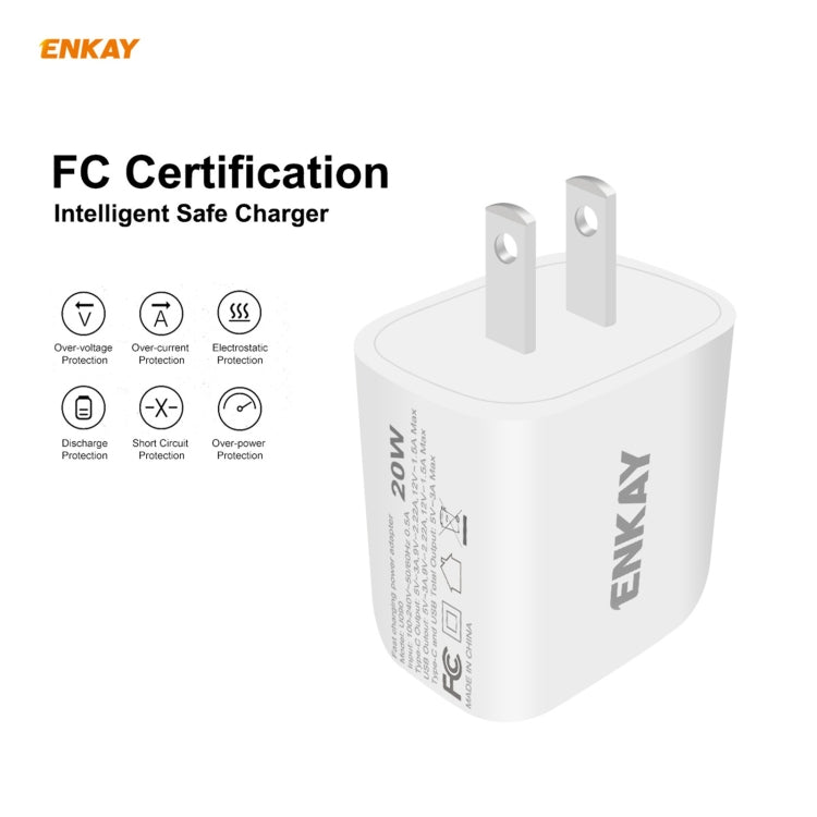 ENKAY Hat-Prince 20W PD Type-C + QC 3.0 USB Fast Charging Travel Charger Power Adapter with Fast Charge Data Cable, US Plug(With Type-C Cable) - USB Charger by ENKAY | Online Shopping South Africa | PMC Jewellery | Buy Now Pay Later Mobicred