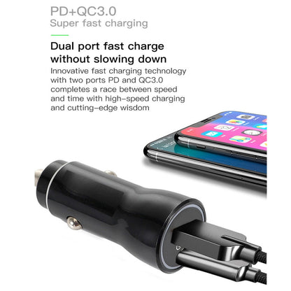 P21 Portable PD 20W + QC3.0 18W Dual Ports Fast Car Charger with USB to Micro USB Cable Kit(White) - Car Charger by PMC Jewellery | Online Shopping South Africa | PMC Jewellery