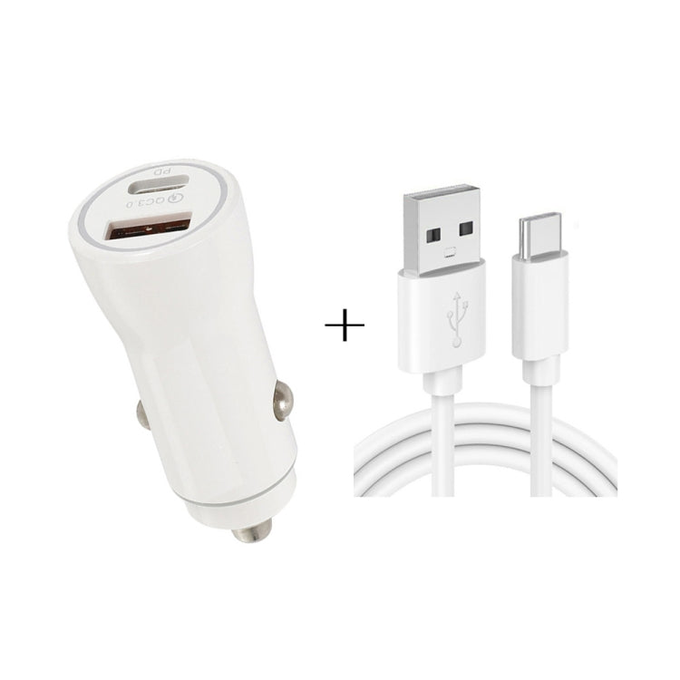 P21 Portable PD 20W + QC3.0 18W Dual Ports Fast Car Charger with USB to Type-C Cable Kit(White) - Car Charger by PMC Jewellery | Online Shopping South Africa | PMC Jewellery