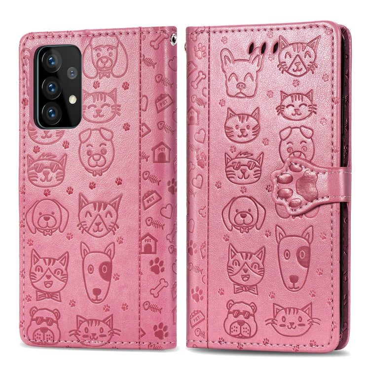 For Samsung Galaxy A52 5G/4G Cute Cat and Dog Embossed Horizontal Flip Leather Case with Holder & Card Slots & Wallet & Crossbody Lanyard & Card Cover(Pink) - Galaxy Phone Cases by PMC Jewellery | Online Shopping South Africa | PMC Jewellery