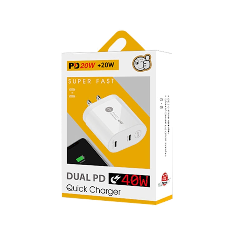 002 40W Dual Port PD / Type-C Fast Charger with USB-C to 8 Pin Data Cable, US Plug(Black) - USB Charger by PMC TechLife | Online Shopping South Africa | PMC TechLife | Buy Now Pay Later Mobicred