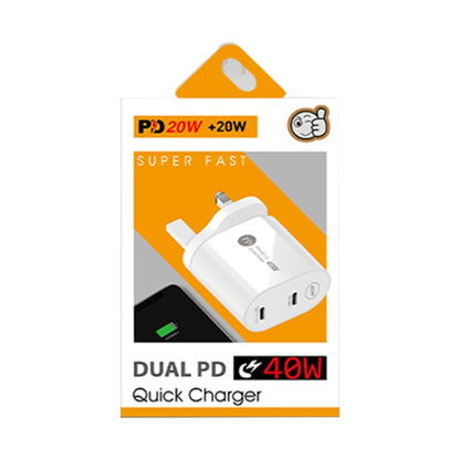 002 40W Dual Port PD / Type-C Fast Charger with USB-C to 8 Pin Data Cable, UK Plug(Black) - USB Charger by PMC Jewellery | Online Shopping South Africa | PMC Jewellery