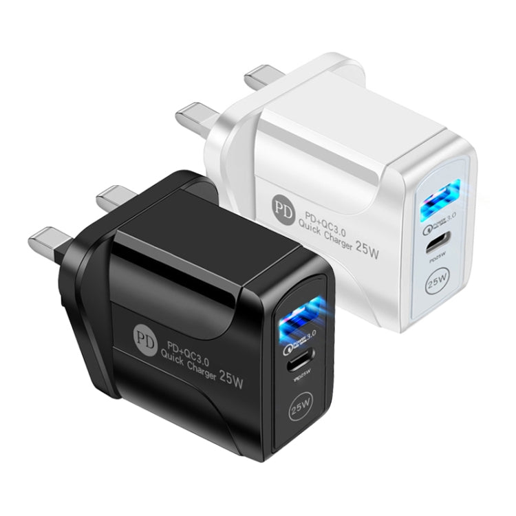 PD25W USB-C / Type-C + QC3.0 USB Dual Ports Fast Charger, UK Plug(White) - free shipping - PMC TechLife - Order now!