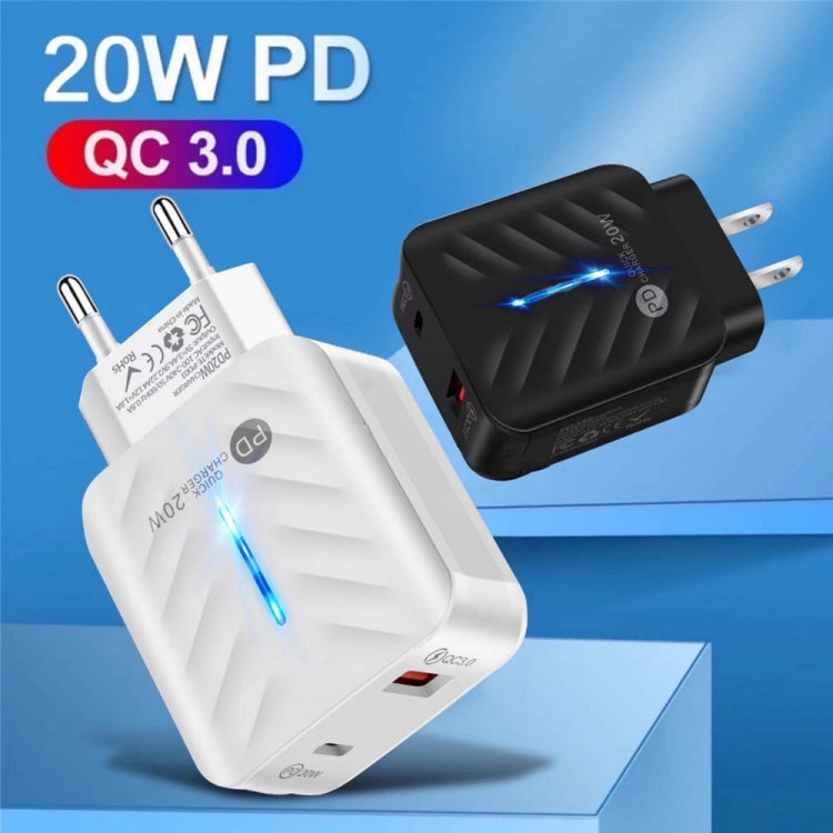 PD03 20W PD3.0 + QC3.0 USB Charger with Type-C to 8 Pin Data Cable, US Plug(Black) - USB Charger by PMC TechLife | Online Shopping South Africa | PMC TechLife | Buy Now Pay Later Mobicred