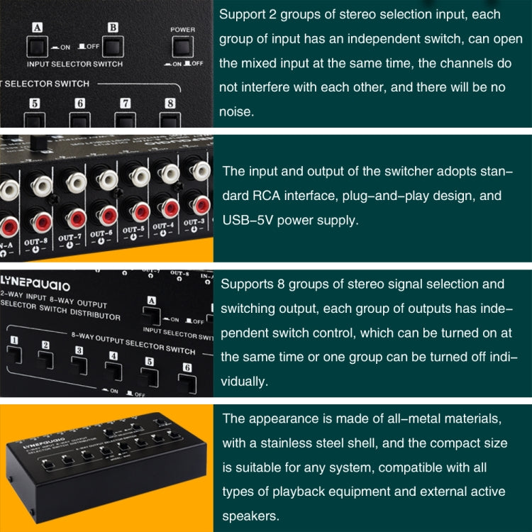 2 In 8 Out RCA Audio Frequency Signal Select Switch Distributor - free shipping - PMC TechLife - Order now!