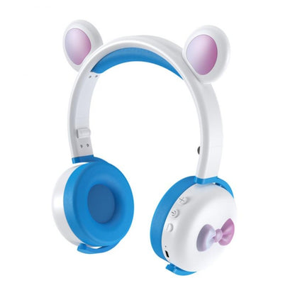 AEC BK7 Cute Bear Children Wireless Bluetooth Headset with LED Light(White Blue) - Headset & Headphone by AEC | Online Shopping South Africa | PMC Jewellery