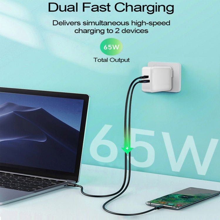 PD-65W USB-C / Type-C + QC3. 0 USB Laptop Charging Adapter + 1.8m USB-C / Type-C to MagSafe 2 / T Head Data Cable, UK Plug / US Plug(White) - Cable & Adapter by PMC TechLife | Online Shopping South Africa | PMC TechLife