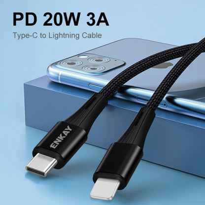 ENKAY PD 20W 3A USB-C / Type-C to 8 Pin Fast Charging Nylon Braided Data Cable, Length:2m(Black) - Normal Style Cable by ENKAY | Online Shopping South Africa | PMC Jewellery