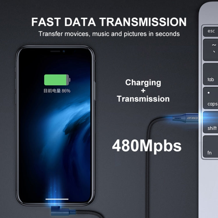 ENKAY PD 20W 3A USB-C / Type-C to 8 Pin Elbow Fast Charging Nylon Braided Data Cable, Length:2m(Black) - Normal Style Cable by ENKAY | Online Shopping South Africa | PMC TechLife | Buy Now Pay Later Mobicred