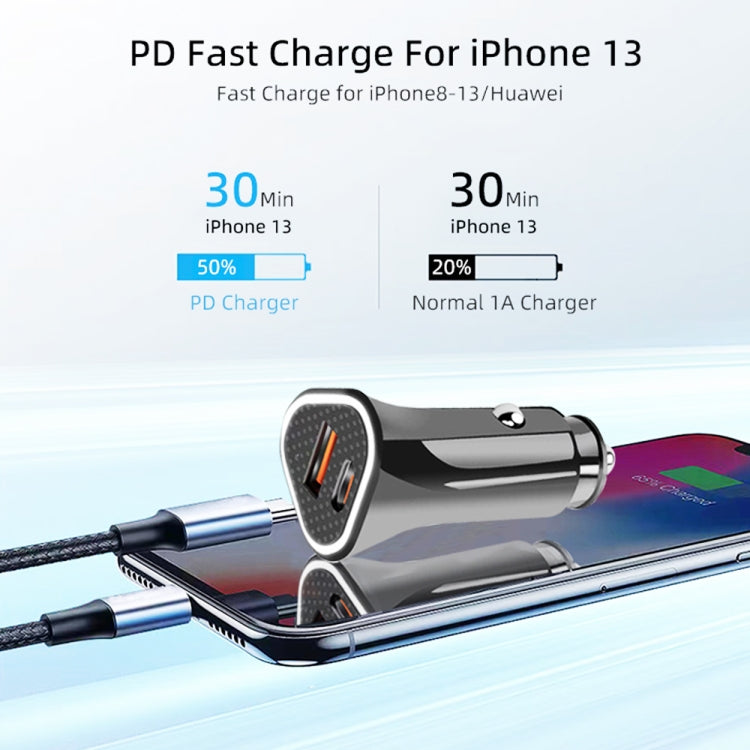 TE-P23 38W PD 20W USB-C / Type-C + QC3. 0 USB Triangle Car Charger + USB to USB-C / Type-C Data Cable, Length: 1m(Black) - Car Charger by PMC Jewellery | Online Shopping South Africa | PMC Jewellery