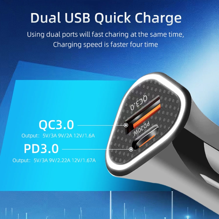 TE-P23 38W PD 20W USB-C / Type-C + QC3. 0 USB Triangle Car Charger + USB to 8 Pin Data Cable, Length: 1m(Black) - Car Charger by PMC Jewellery | Online Shopping South Africa | PMC Jewellery