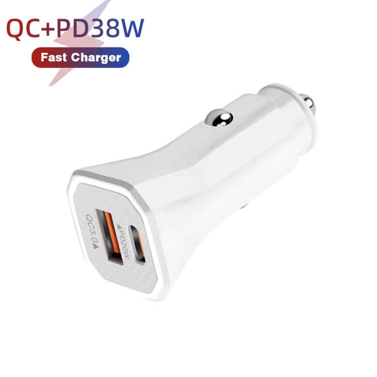 TE-P22 38W PD USB-C / Type-C + QC3. 0 USB Car Charger with 1m USB-C / Type-C to USB-C / Type-C Data Cable(White) - Car Charger by PMC TechLife | Online Shopping South Africa | PMC TechLife