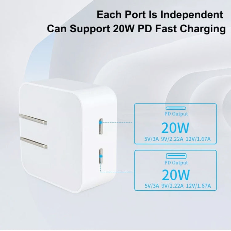 SDC-40W Dual PD USB-C / Type-C Ports Charger with 1.5m Type-C to 8 Pin Data Cable, EU Plug - USB Charger by PMC Jewellery | Online Shopping South Africa | PMC Jewellery