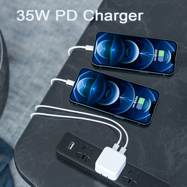 PD 35W Dual USB-C / Type-C Ports Charger with 1m Type-C to 8 Pin Data Cable, US Plug - USB Charger by PMC Jewellery | Online Shopping South Africa | PMC Jewellery