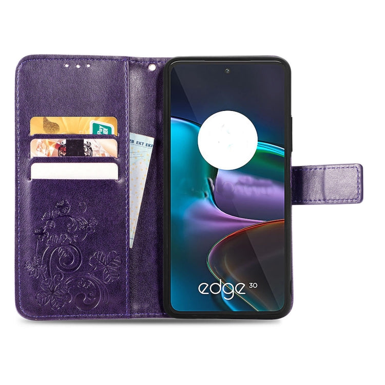 For Motorola Edge 30 Four-leaf Clasp Embossed Buckle Leather Phone Case(Purple) - Motorola Cases by PMC Jewellery | Online Shopping South Africa | PMC Jewellery