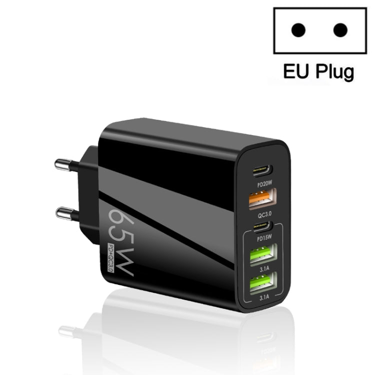 65W Dual PD Type-C + 3 x USB Multi Port Charger for Phone and Tablet PC, EU Plug(Black) - USB Charger by PMC TechLife | Online Shopping South Africa | PMC TechLife | Buy Now Pay Later Mobicred