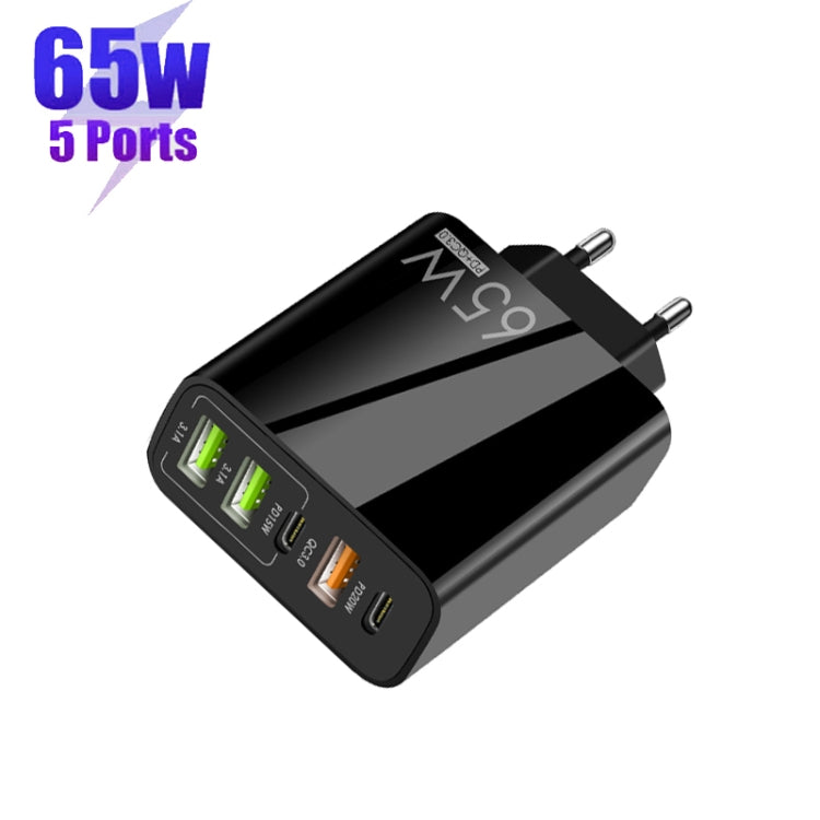 65W Dual PD Type-C + 3 x USB Multi Port Charger for Phone and Tablet PC, EU Plug(Black) - USB Charger by PMC TechLife | Online Shopping South Africa | PMC TechLife | Buy Now Pay Later Mobicred