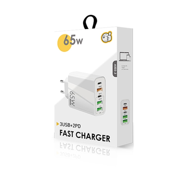 65W Dual PD Type-C + 3 x USB Multi Port Charger for Phone and Tablet PC, EU Plug(Black) - USB Charger by PMC TechLife | Online Shopping South Africa | PMC TechLife | Buy Now Pay Later Mobicred