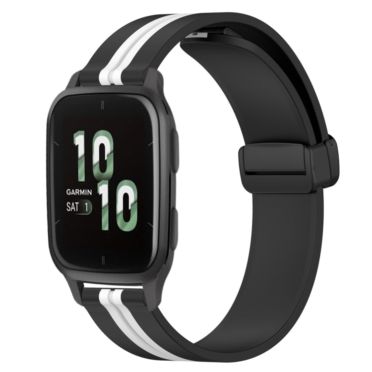 Compatible with Garmin Compatible witherunner Sq2 20mm Folding Magnetic Clasp Silicone Watch Band(Black+White) - free shipping - PMC TechLife - Order now!