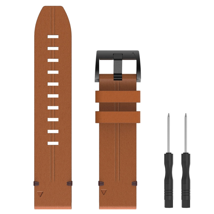 For Garmin Fenix 7X 26mm Leather Steel Buckle Watch Band (Light Brown) - Smart Wear by PMC Jewellery | Online Shopping South Africa | PMC Jewellery