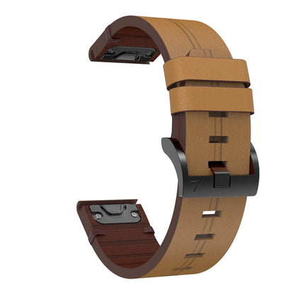 For Garmin Fenix 6X Pro 26mm Leather Steel Buckle Watch Band (Light Brown) - Smart Wear by PMC Jewellery | Online Shopping South Africa | PMC Jewellery