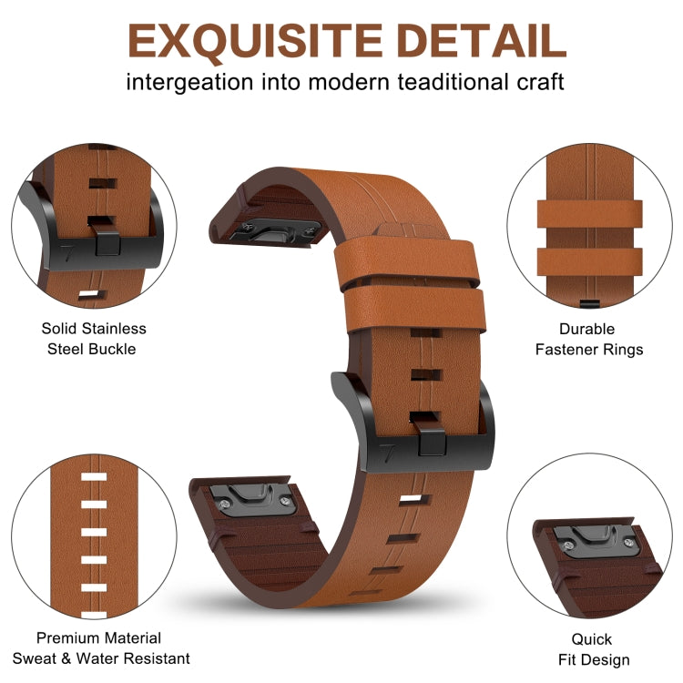 For Garmin Fenix 7 22mm Leather Steel Buckle Watch Band (Light Brown) - Smart Wear by PMC Jewellery | Online Shopping South Africa | PMC Jewellery