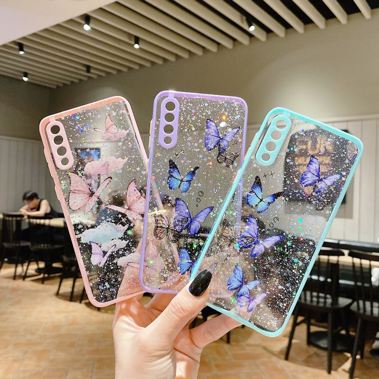 For Samsung Galaxy S22 5G Color Butterfly Glitter Epoxy TPU Phone Case(Purple) - Galaxy S22 5G Cases by PMC Jewellery | Online Shopping South Africa | PMC Jewellery