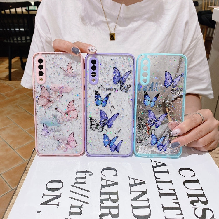 For Samsung Galaxy S22 5G Color Butterfly Glitter Epoxy TPU Phone Case(Purple) - Galaxy S22 5G Cases by PMC Jewellery | Online Shopping South Africa | PMC Jewellery