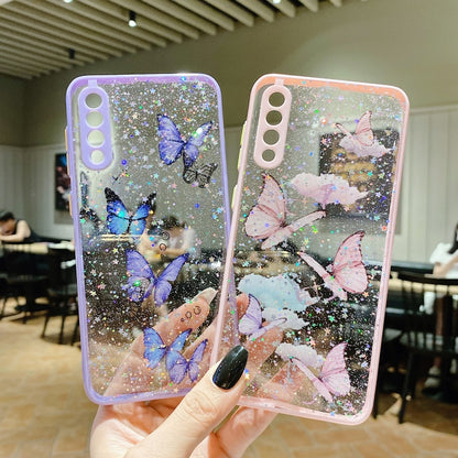 For Samsung Galaxy S22 5G Color Butterfly Glitter Epoxy TPU Phone Case(Purple) - Galaxy S22 5G Cases by PMC Jewellery | Online Shopping South Africa | PMC Jewellery