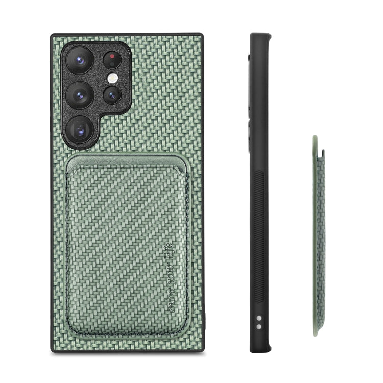 For Samsung Galaxy S22 5G Carbon Fiber Leather Card Magsafe Magnetic Phone Case(Green) - Galaxy S22 5G Cases by PMC Jewellery | Online Shopping South Africa | PMC Jewellery