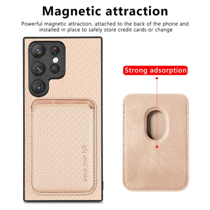 For Samsung Galaxy S22 Ultra 5G Carbon Fiber Leather Card Magsafe Magnetic Phone Case(Khaki) - Galaxy S22 Ultra 5G Cases by PMC Jewellery | Online Shopping South Africa | PMC Jewellery